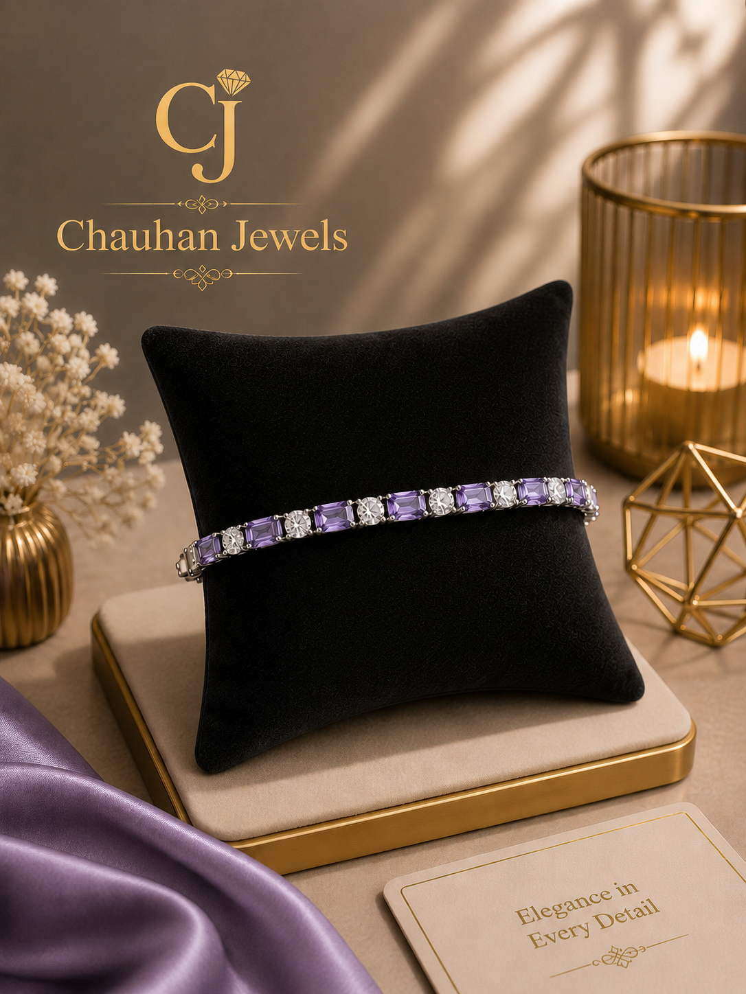 ✨ Regal Elegance Amethyst & Diamond Cubic Zirconia Gold Plated Tennis Bracelet