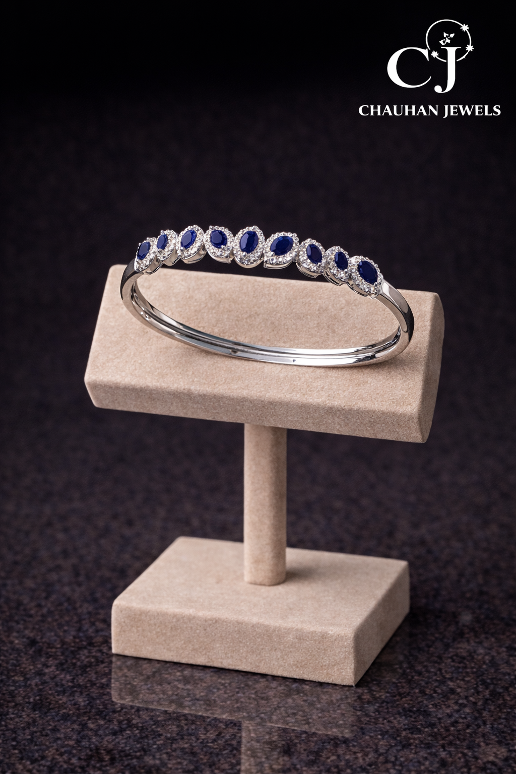 Elegant Blue Stone Gold Plated Kada Bracelet