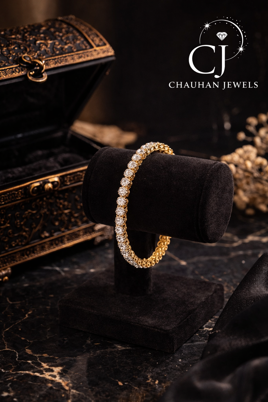 Chauhan Jewels Elegant Gold Plated Cubic Zirconia Kada