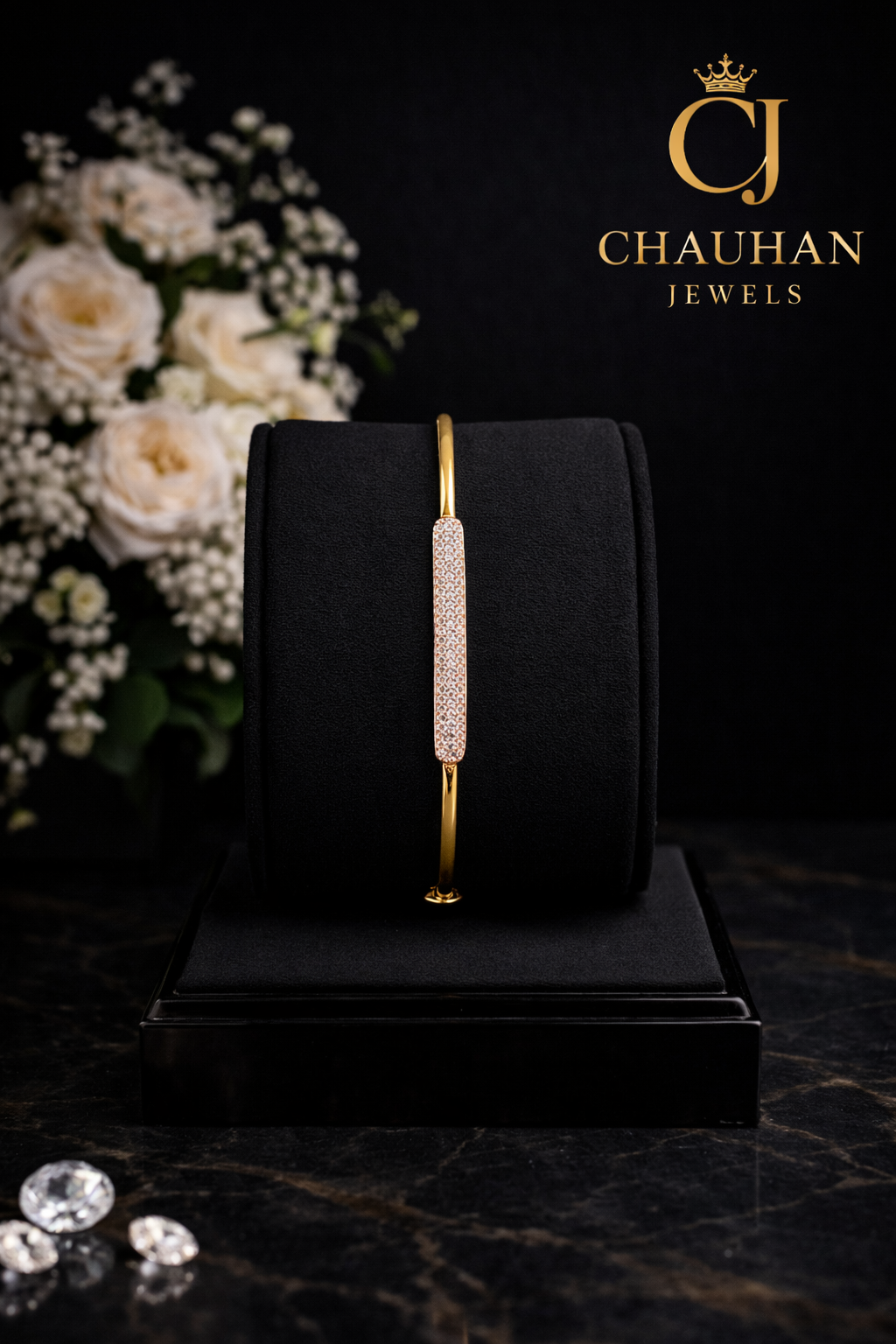 Sparkling CZ Gold-Plated Sleek Bar Kada / Bangle