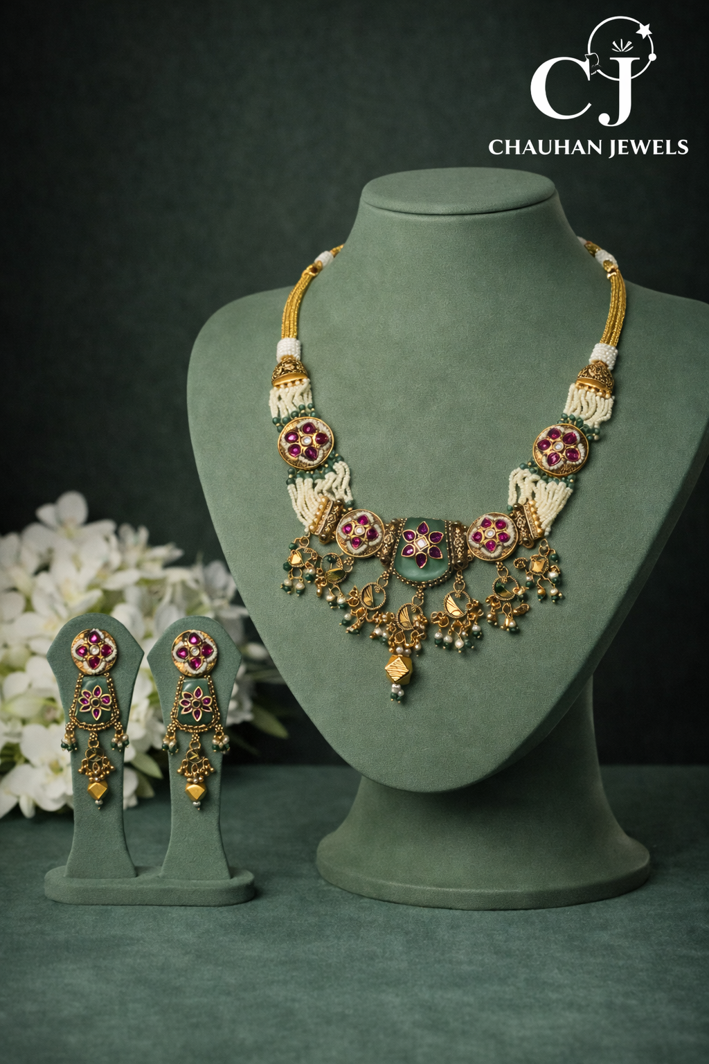 Regal Meenakari & Pearl Choker Necklace Set