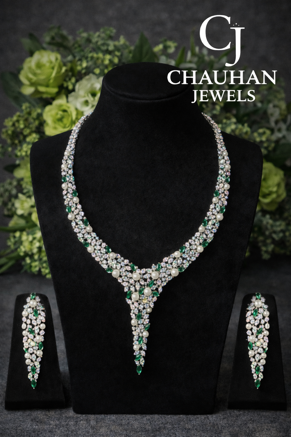 ✨ Majestic Emerald-Green & Pearl Gala Necklace Set