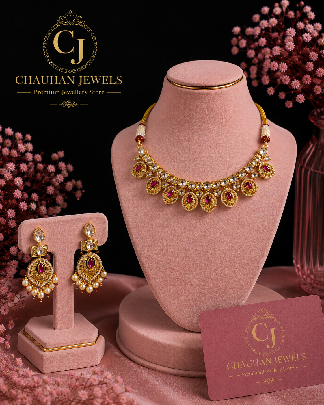 Majestic Royal Kundan-Style Choker Necklace & Earring Set