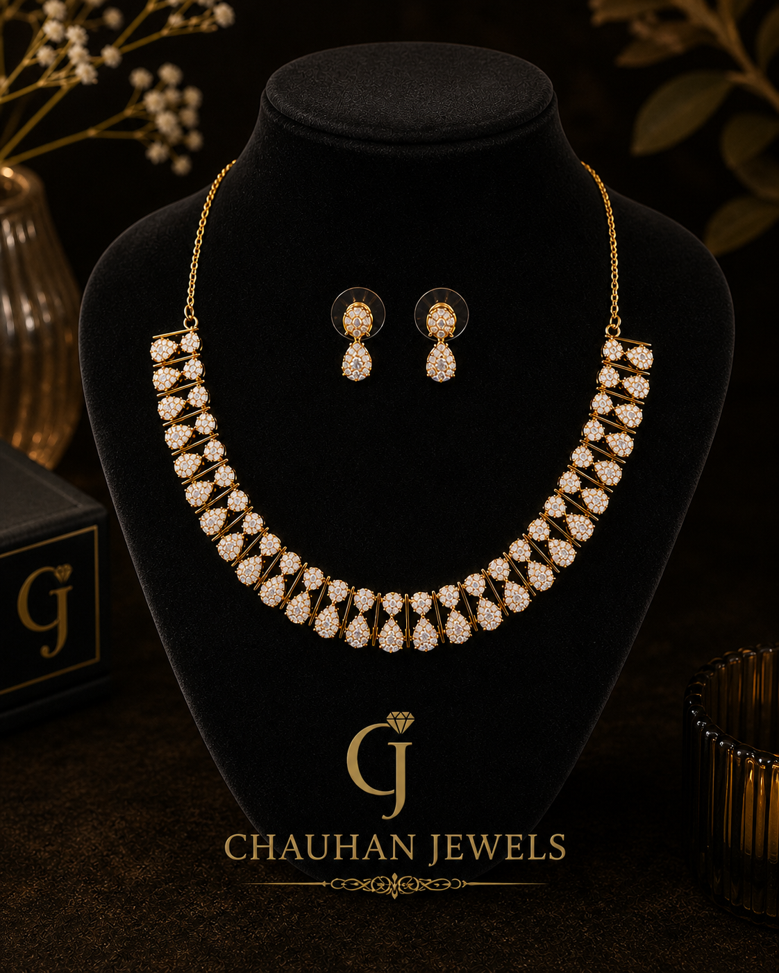 ✨ Elegant Gold Plated Cubic Zirconia Drop Necklace Set ✨