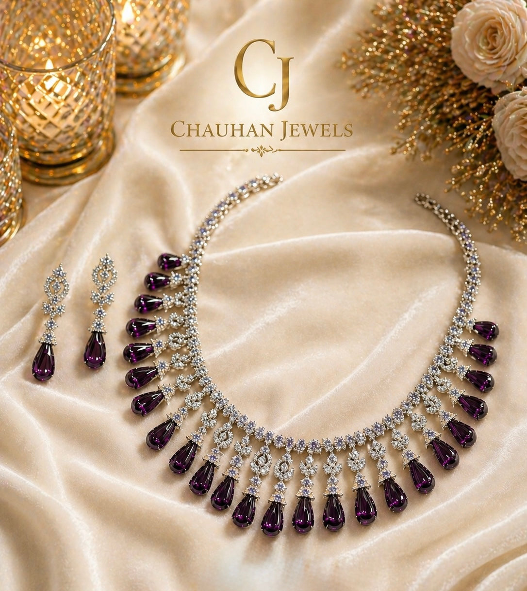 Amethyst Radiance Cubic Zirconia Gold Plated Choker Necklace Set