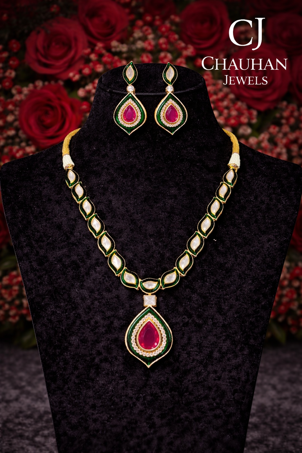 👑 Regal Crimson & Emerald Kundan-Style Choker Set