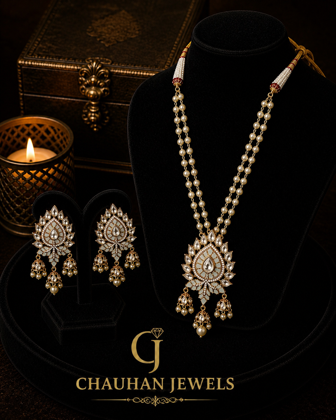 Elegant Gold-Plated Kundan-Style Cubic Zirconia Pearl Necklace Set