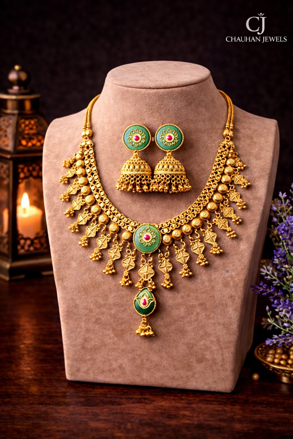Premium Gold Plated Traditional Meenakari Jhumka Necklace Set