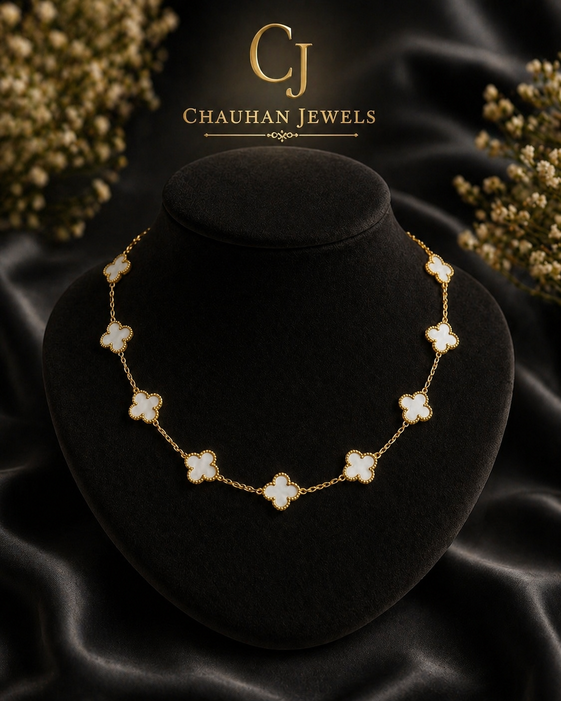 Elegant Gold Plated Four-Leaf Clover Motif Necklace