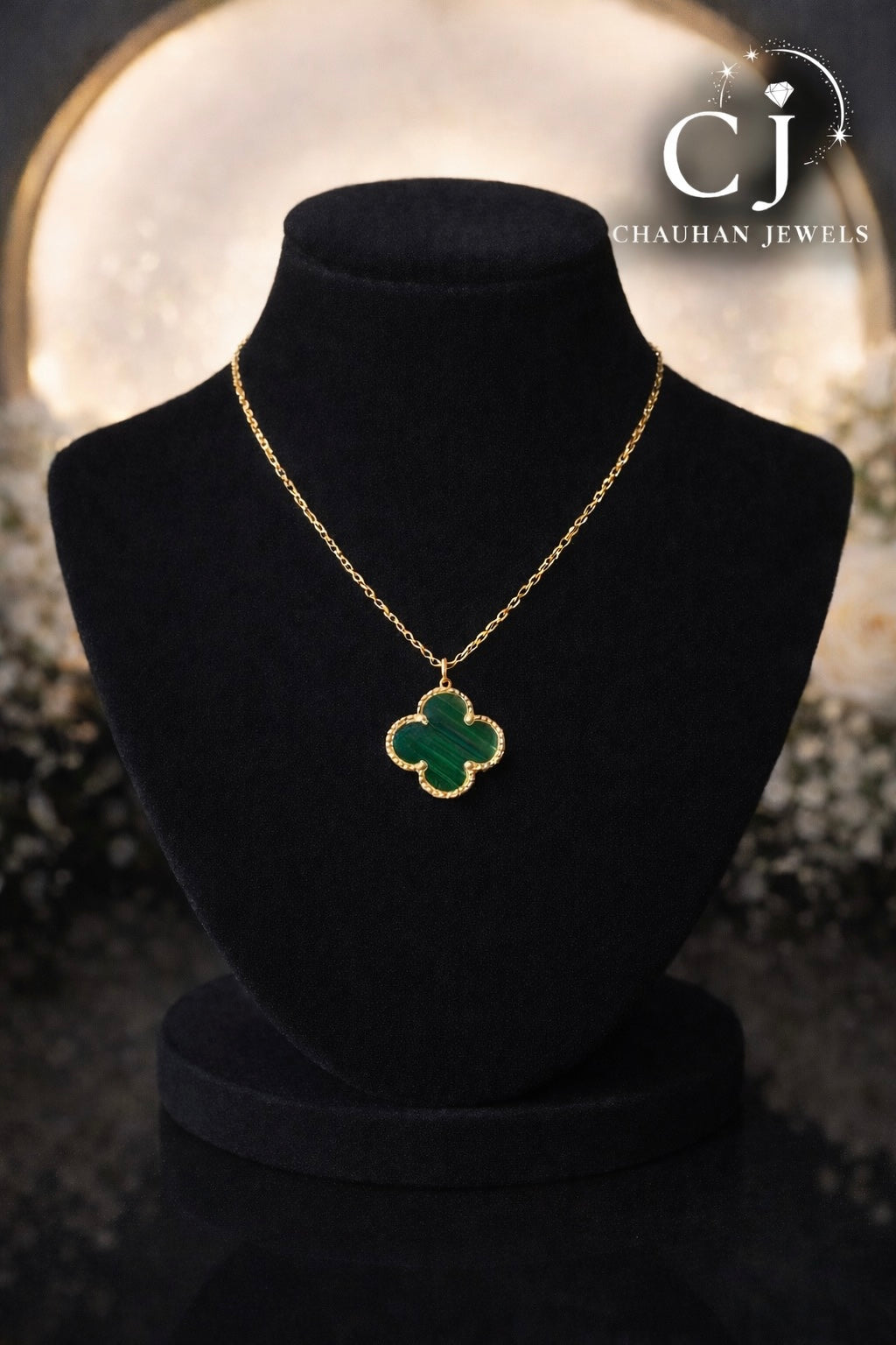 Van Cleef Inspired Clover Pendant Necklace – Malachite & Gold
