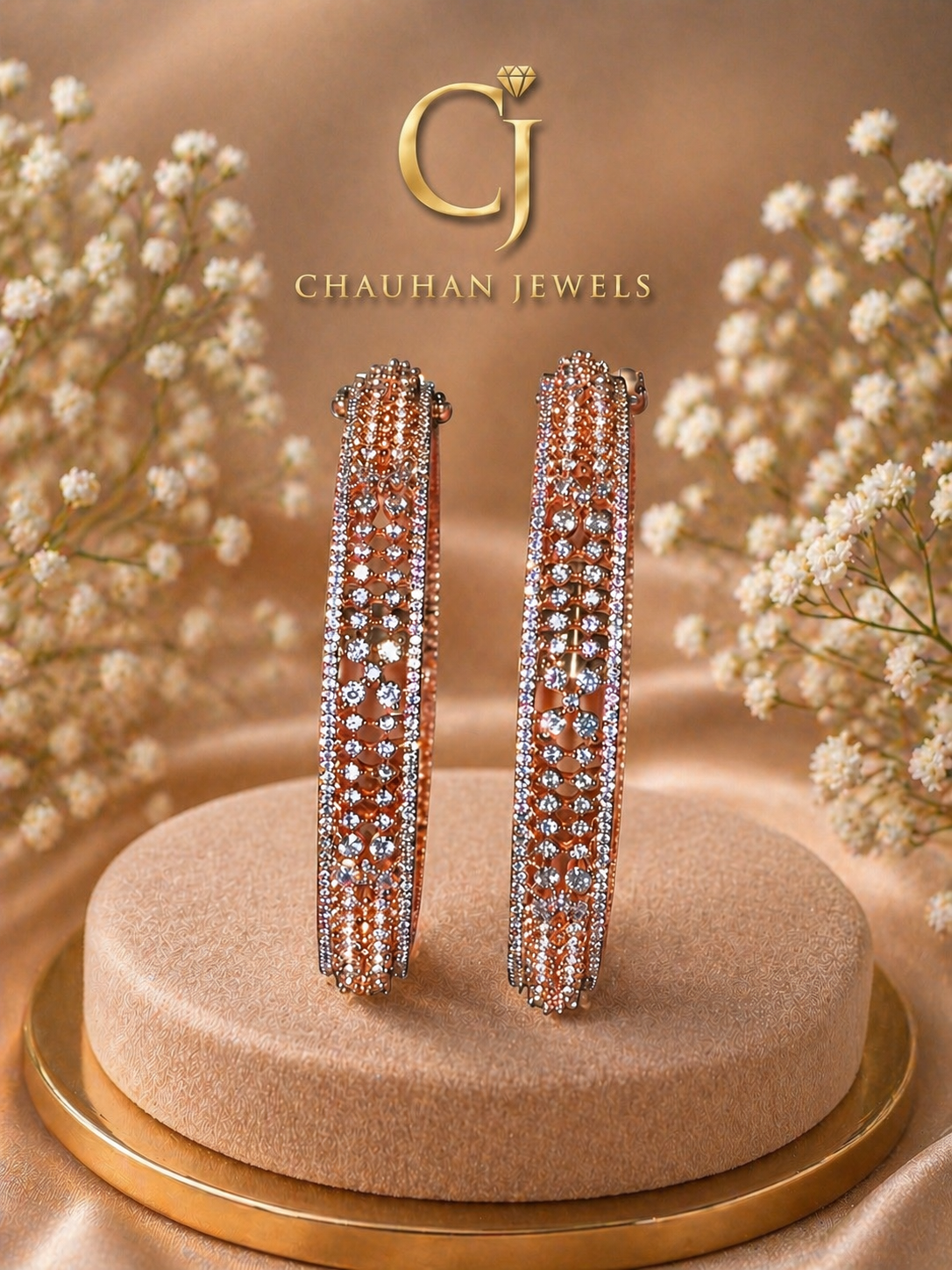 Sparkling Elegance: Gold-Plated Cubic Zirconia Statement Bangles
