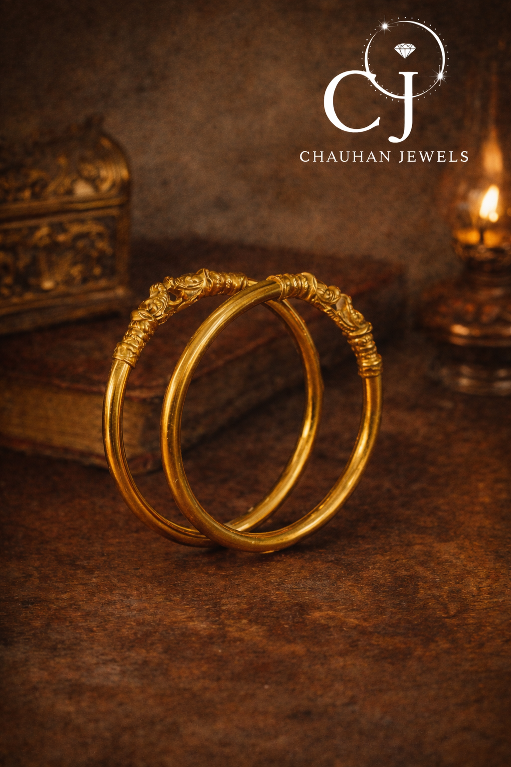 Gold Plated Antique Elephant-Mouth Kada Bangles