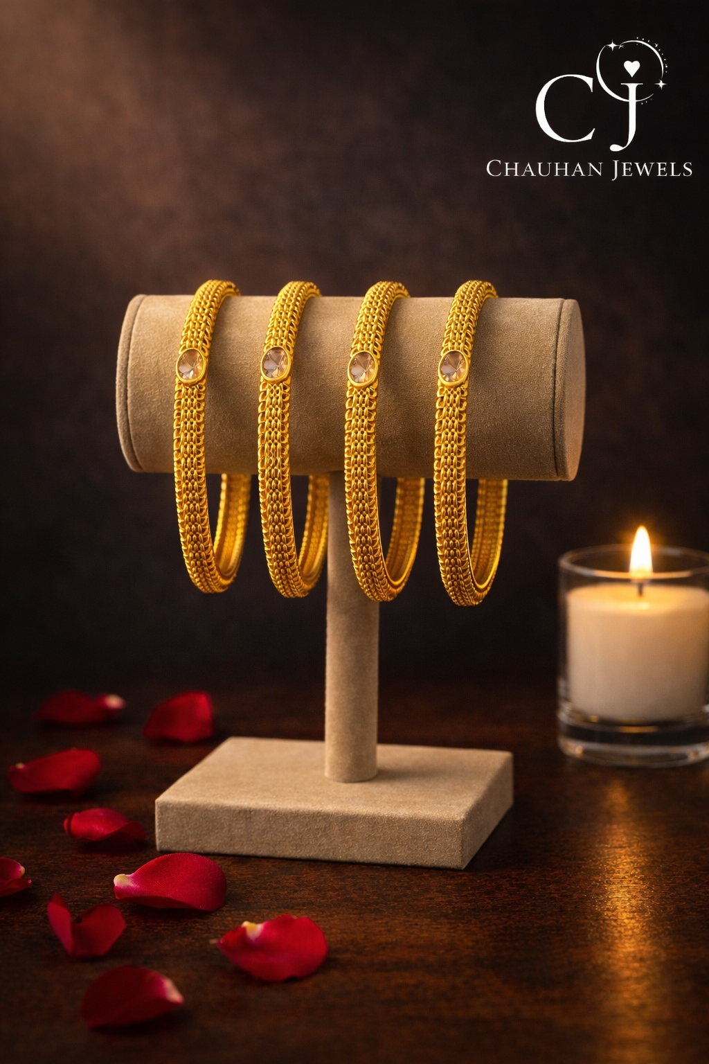 Elegant Gold-Plated Intricate Mesh Bangles with Sparkling Accents