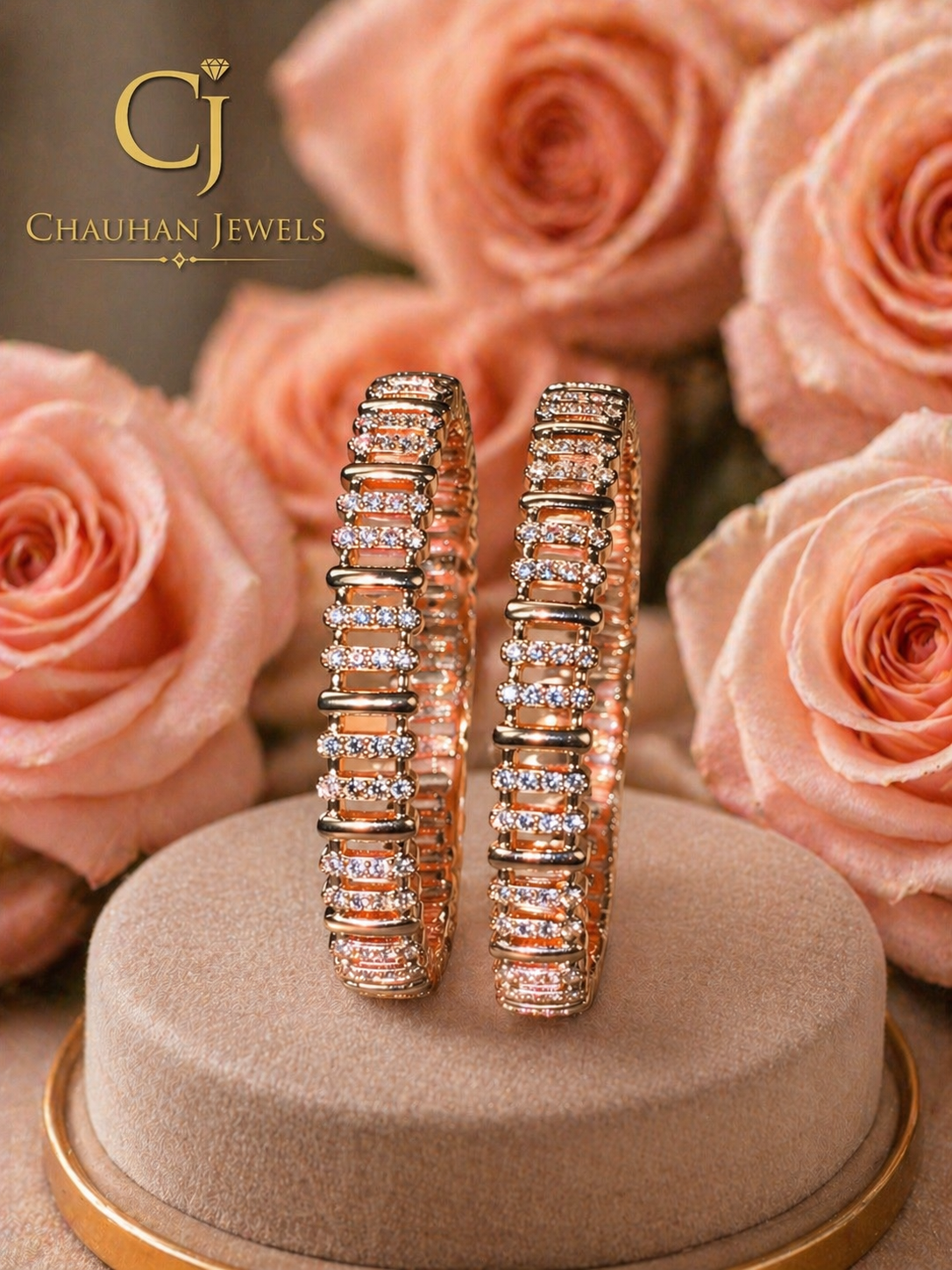 Elegant Gold Plated Cubic Zirconia Kada Bangles (Pair)