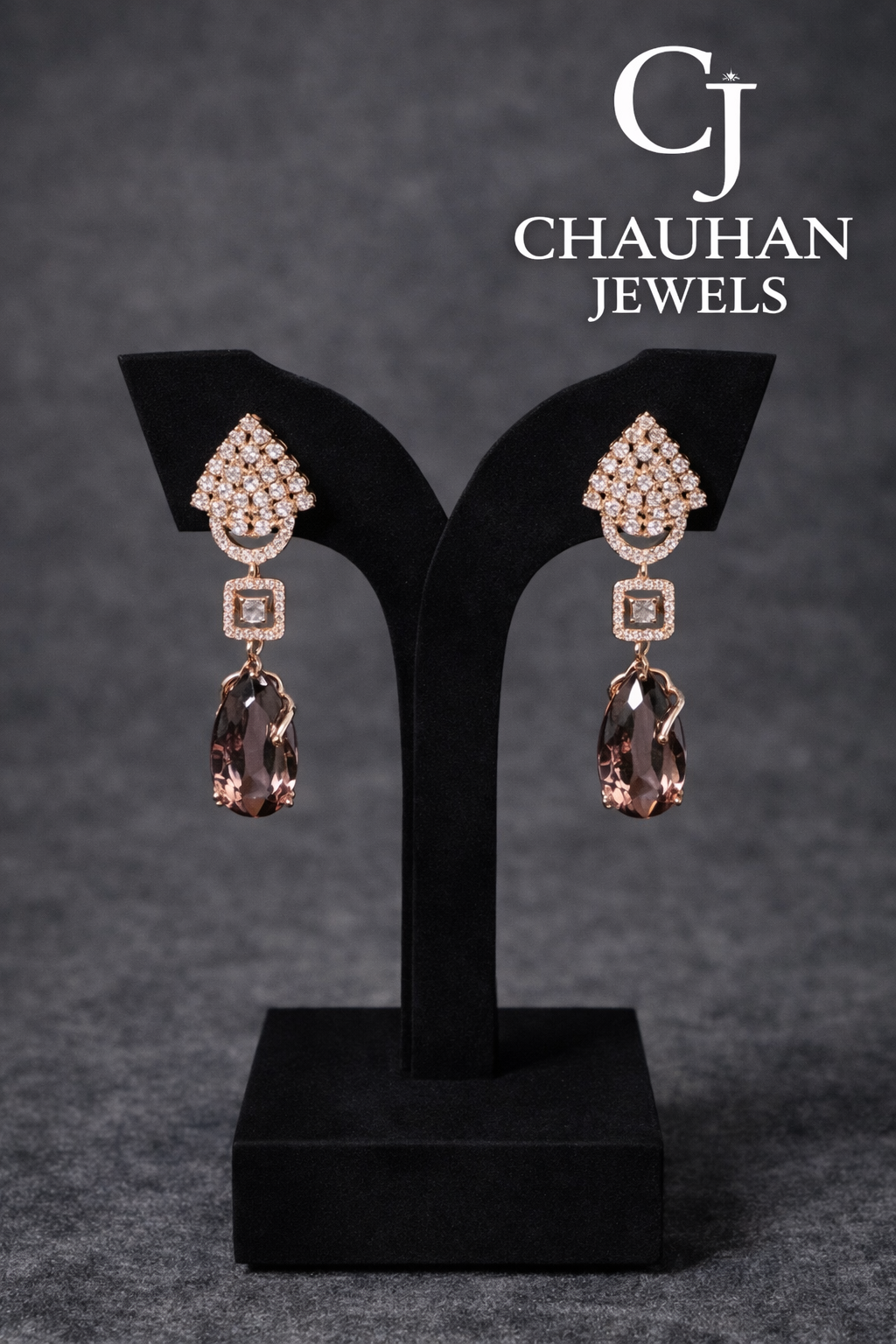 Sparkling Elegance: Gold-Plated Cubic Zirconia & Smoky Drop Earrings
