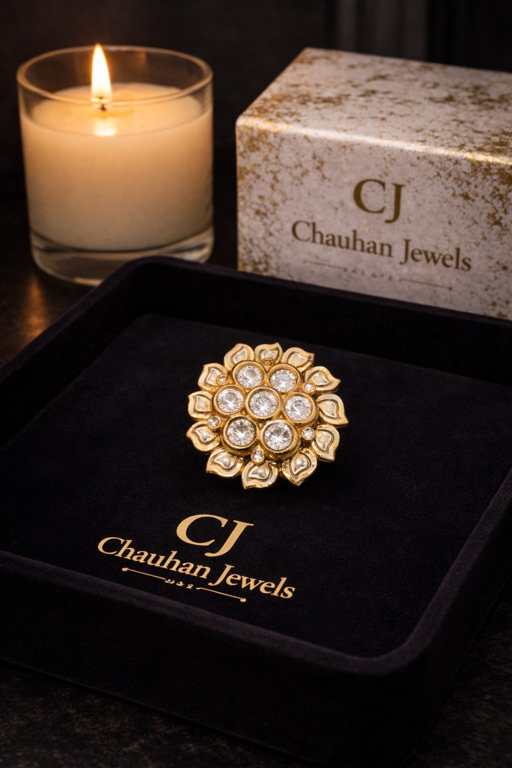 Imperial Bloom Gold-Plated Statement Ring – Cushion-Cut Cubic Zirconia