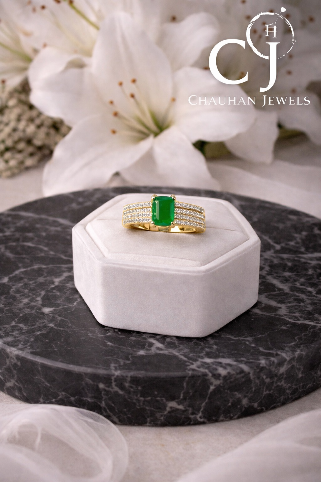 Vibrant Cushion-Cut Green Gemstone Ring in 18K Gold Plating
