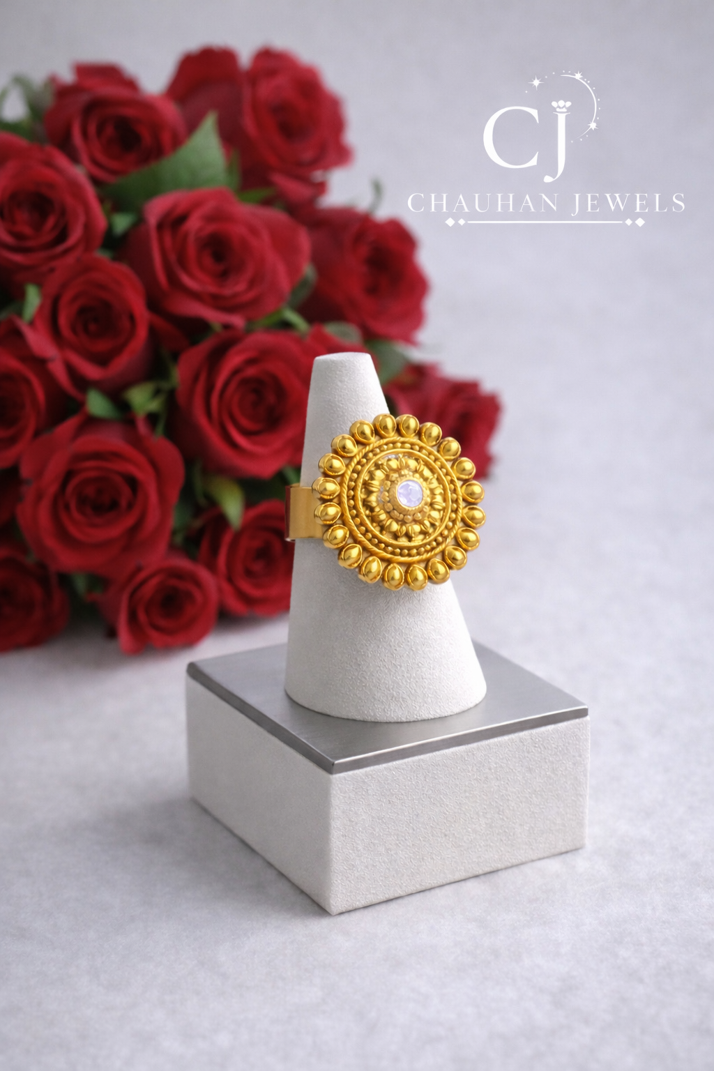 Majestic Circular Gold-Plated Cocktail Ring