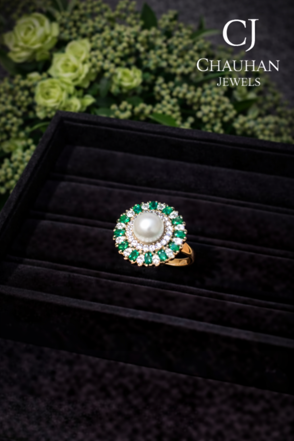 Elegant Empress Pearl & Emerald Cocktail Ring
