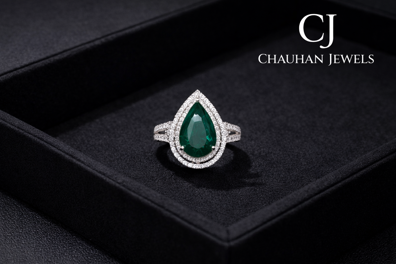 Regal Pear-Cut Emerald Green Drop Statement Ring
