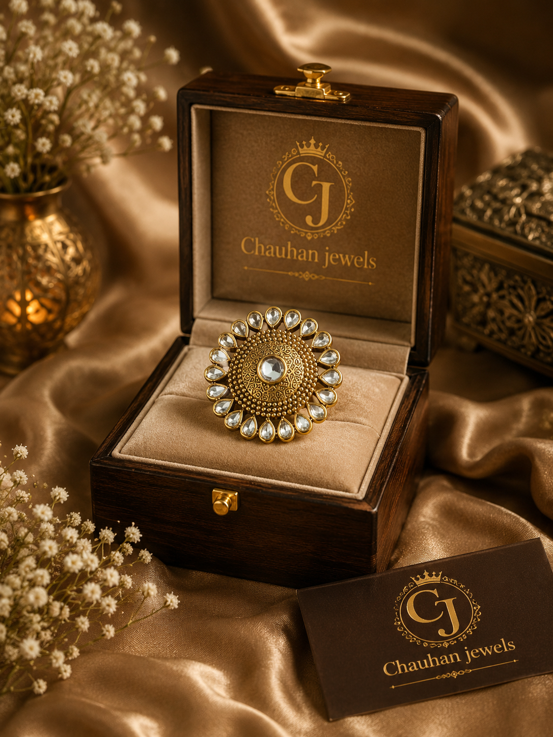 Sunflower Statement Ring with Cubic Zirconia Border