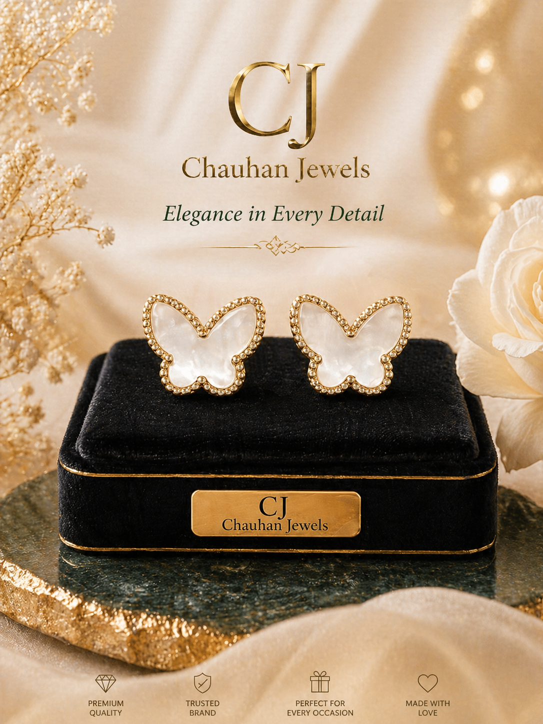 Elegant Butterfly Gold Plated Stud Earrings
