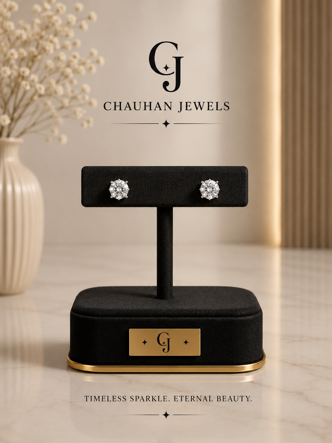 Classic Round-Cut Cubic Zirconia Gold Plated Stud Earrings
