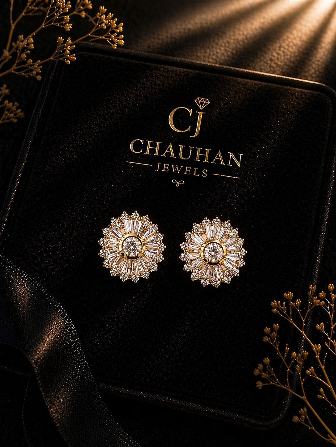 Sparkling Floral Sunburst Stud Earrings