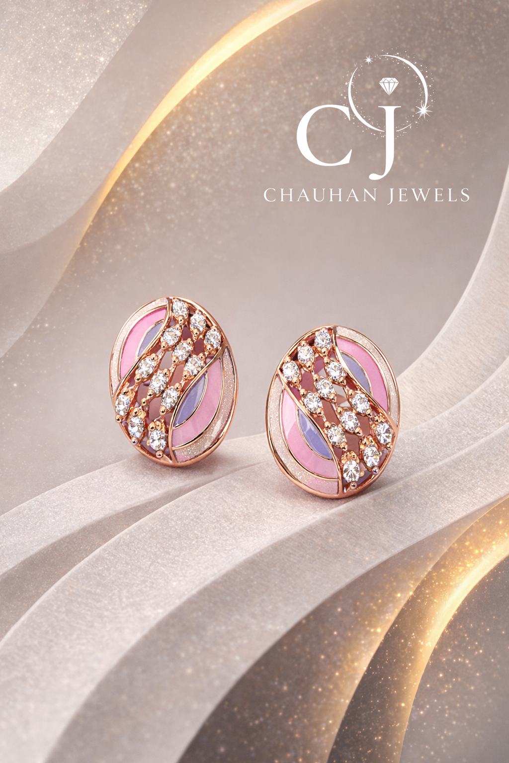 Luxury Rose Gold Plated Enamel Studs with Sparkling Cubic Zirconia