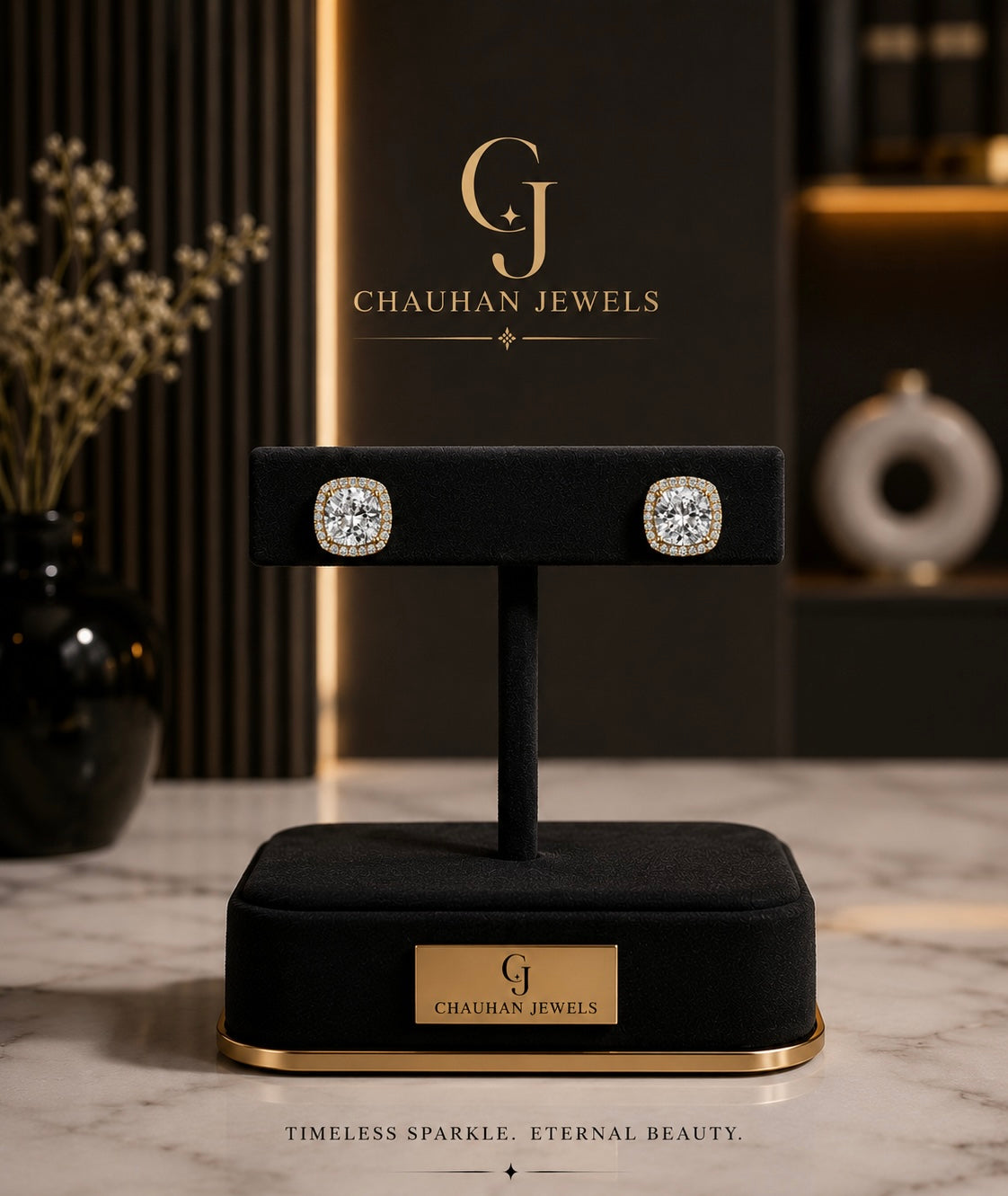 Cushion-Cut Sparkle: Elegant Halo Stud Earrings