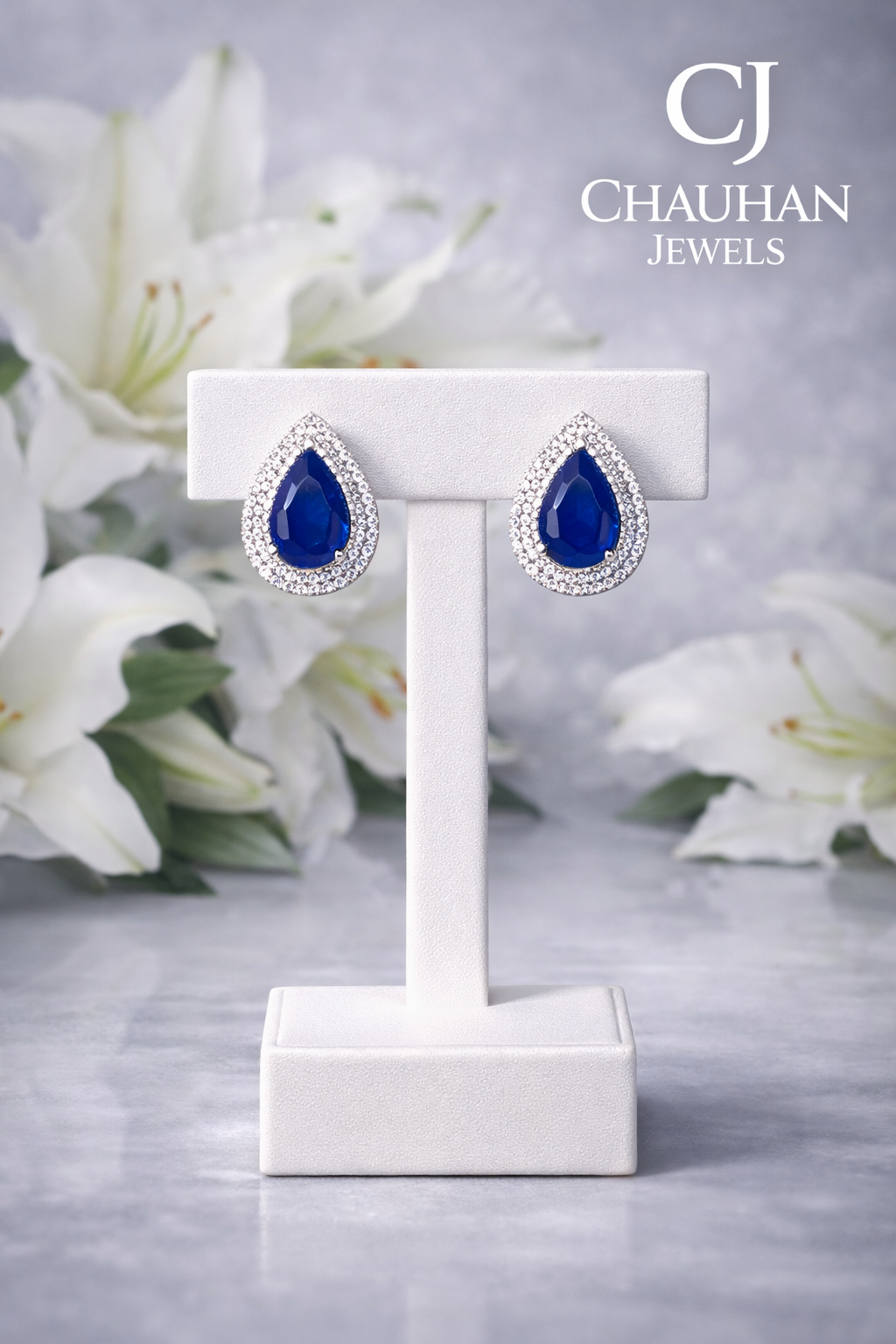 Royal Pear-Cut Sapphire Blue Cubic Zirconia Drop Earrings
