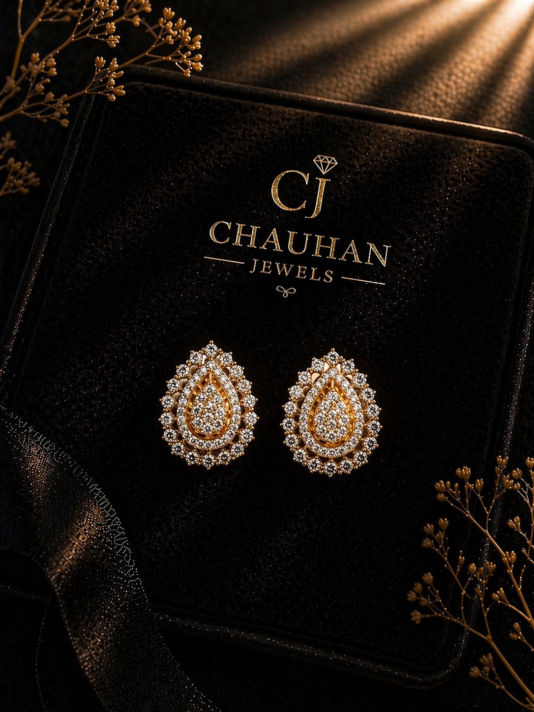 Elegant Teardrop Gold-Plated Statement Stud Earrings with Sparkling Cubic Zirconia