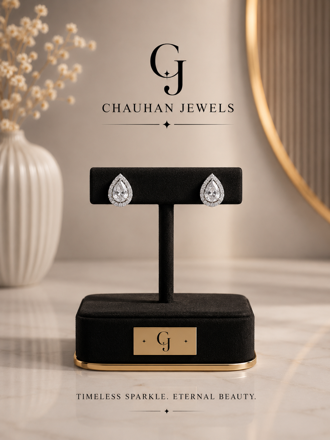 Elegant Pear-Cut Cubic Zirconia Halo Stud Earrings